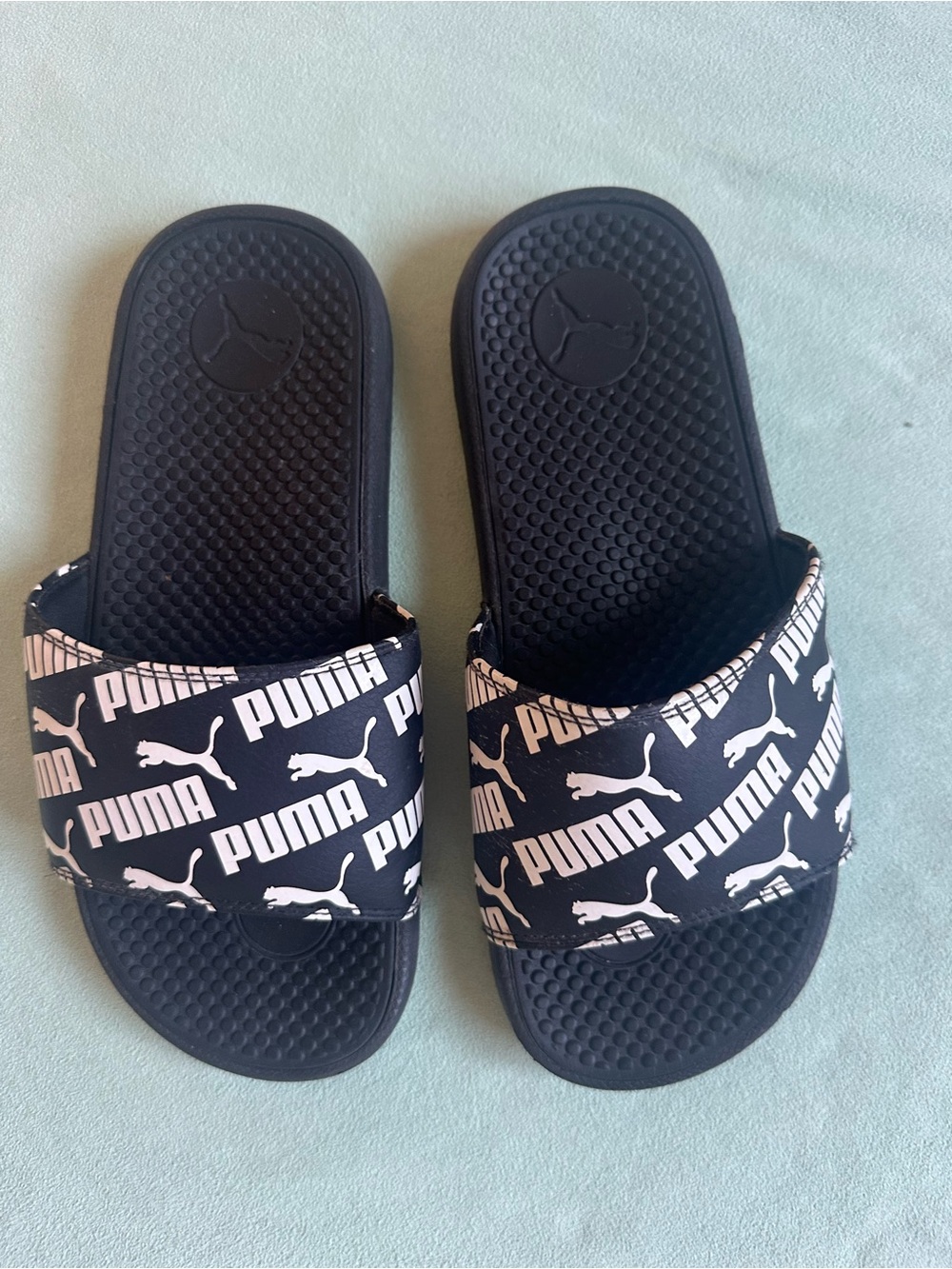 Puma Black Slide Sandals with White Logo Print